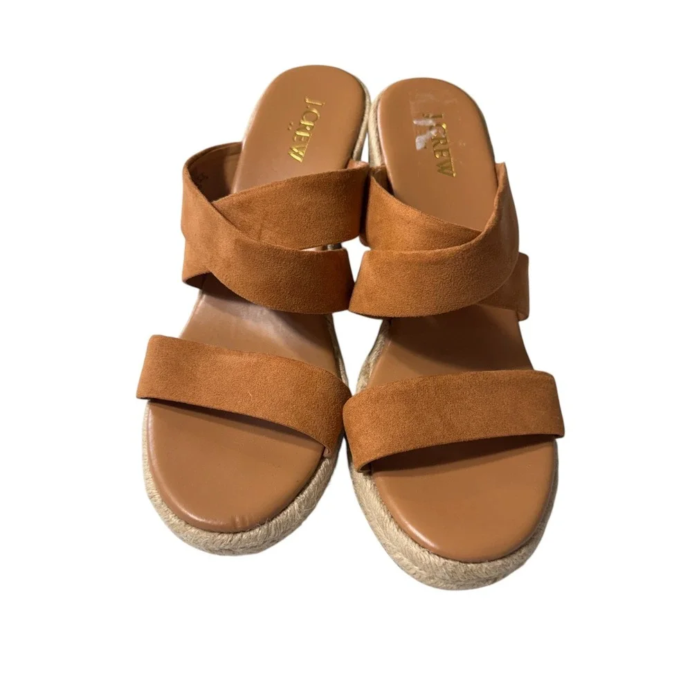 J.Crew Espadrille Wedge Sandals Womens 8 Brown Excellent Suede Crisscross Straps